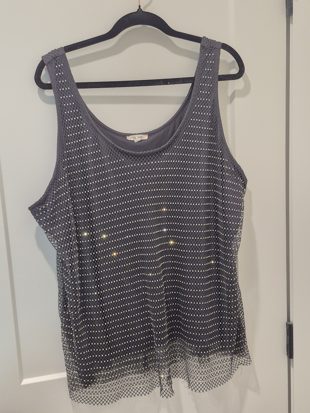 Sleeveless Grey Mesh Sequin Overlay Tank Top